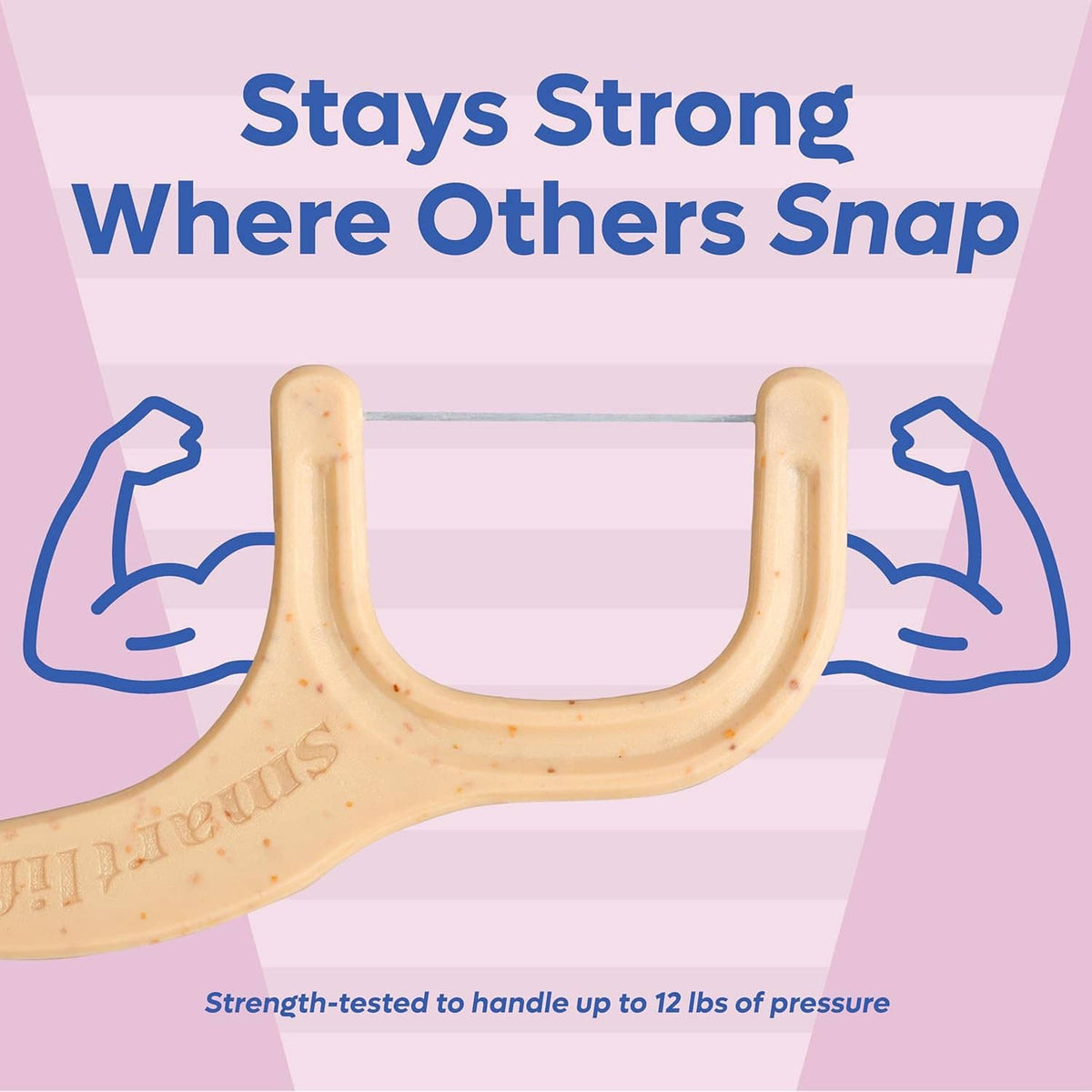 Beige U-shaped floss pick with textured handle, strong for pressure cleaning