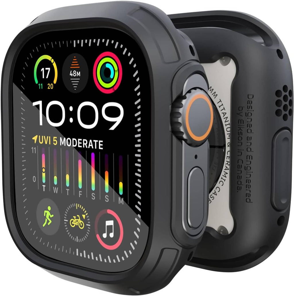 49mm Apple Watch Ultra bumper case with tempered glass screen protector, dark gray