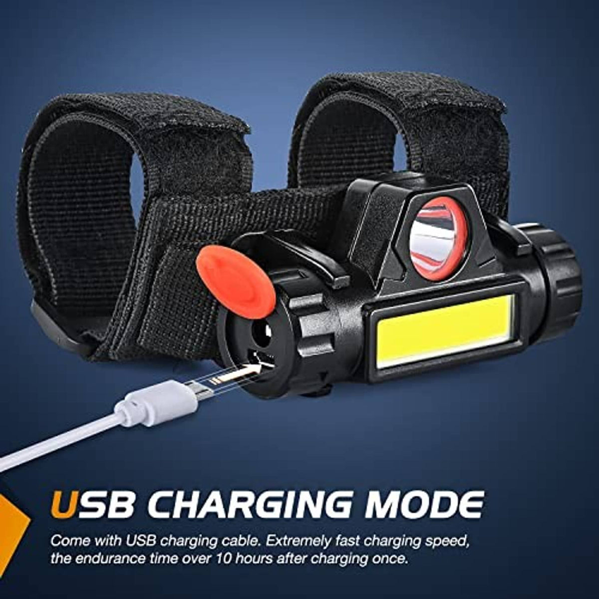 UTV dome LED light with black strap mount and USB charging cable connection