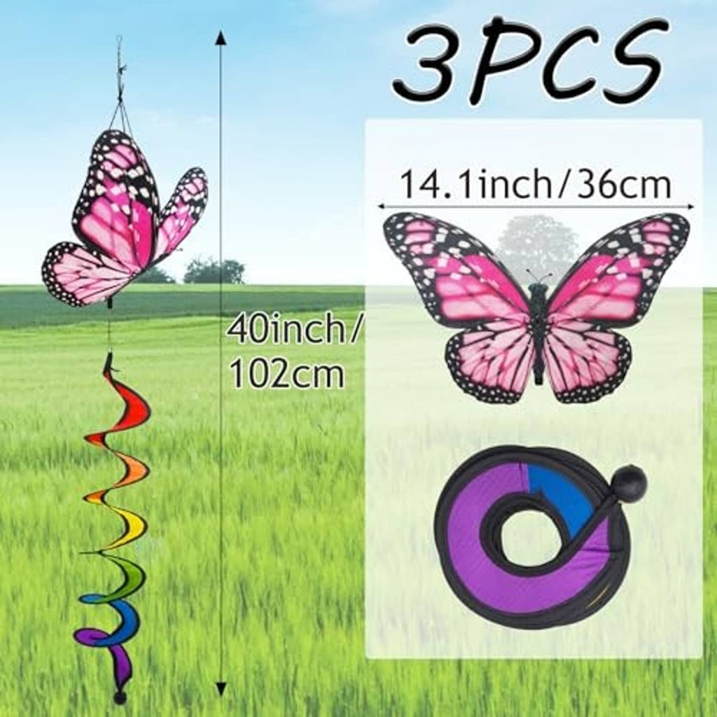 Butterfly hanging windsock with purple-and-pink spiral ribbon tail and hook
