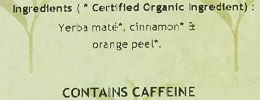 Davidson's Organic Mezclado De Mate tea label with ingredients and caffeine notice