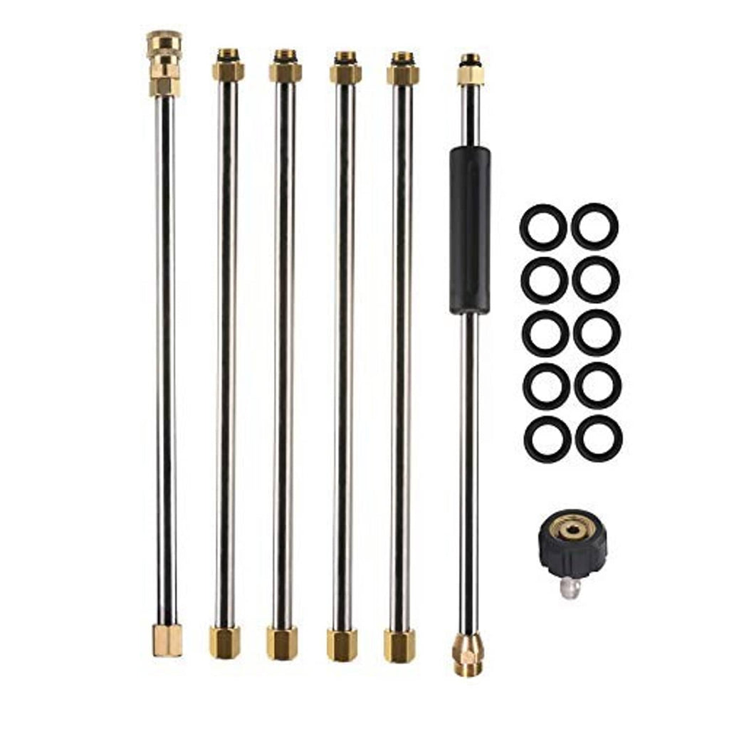 Pressure washer extension wand with black comfort grip and metal lance sections