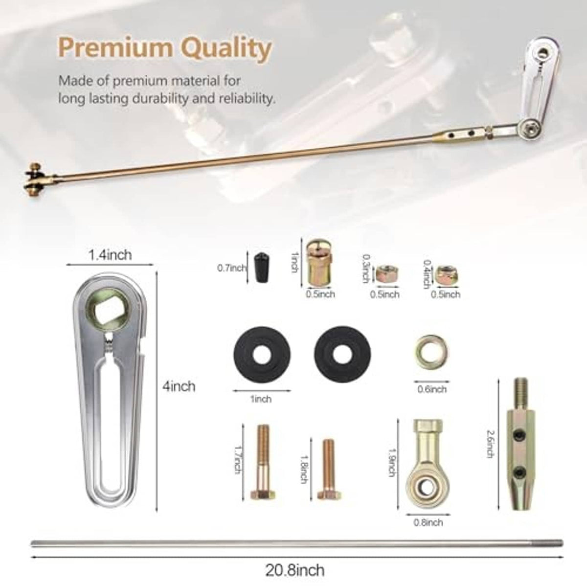 Adjustable column shift linkage kit with long rod, link arm, and washers