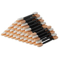 Disposable dual-sided eyeshadow applicator brushes, black handles with beige and white sponge tips