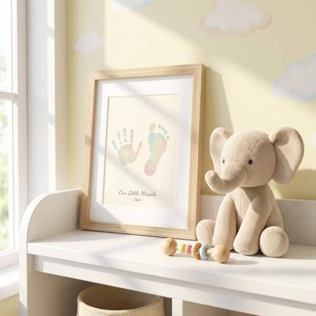 Oak wood 8x10 picture frame with white mat holding a small artwork print.
