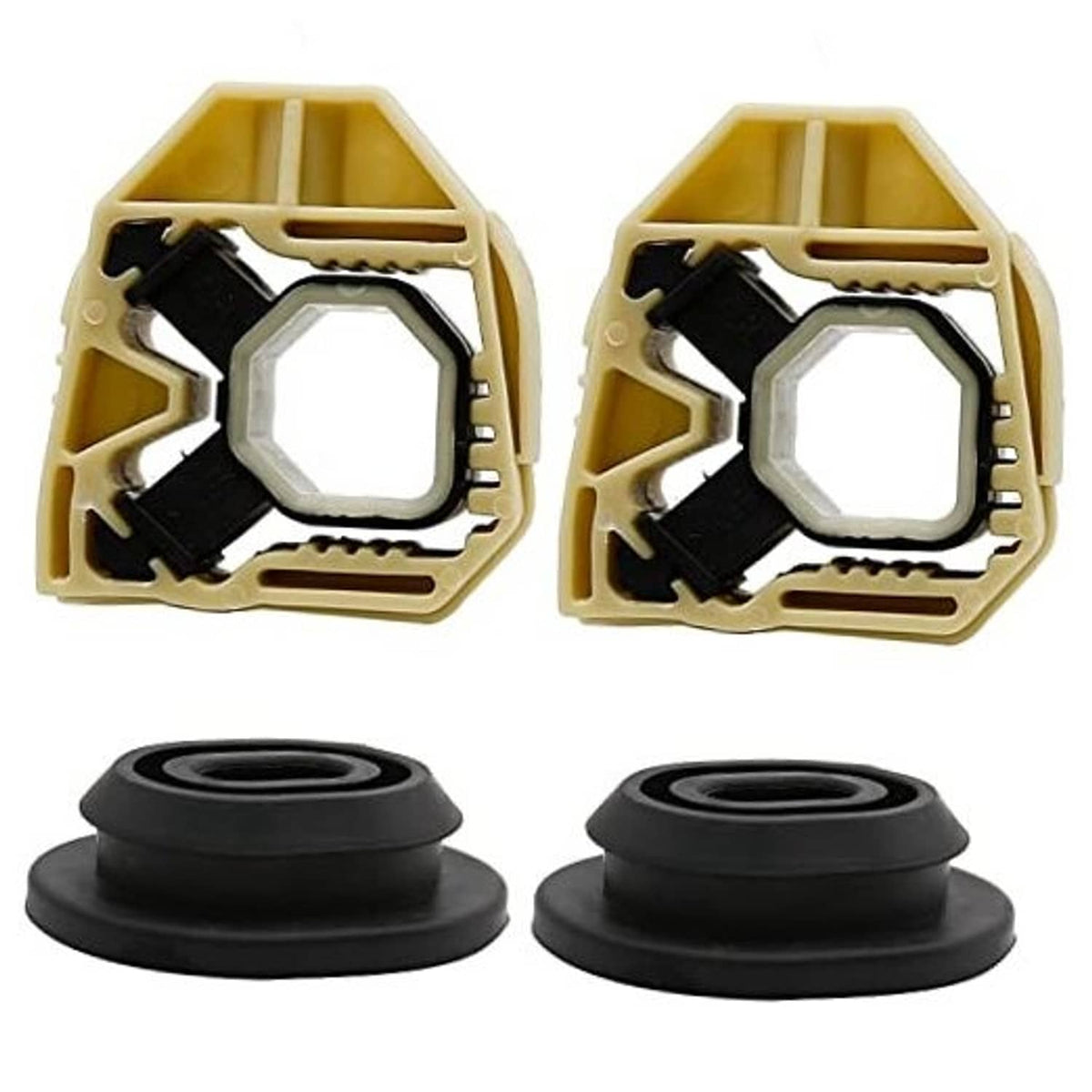 Set of 4 radiator mounts: beige plastic brackets with black rubber bases
