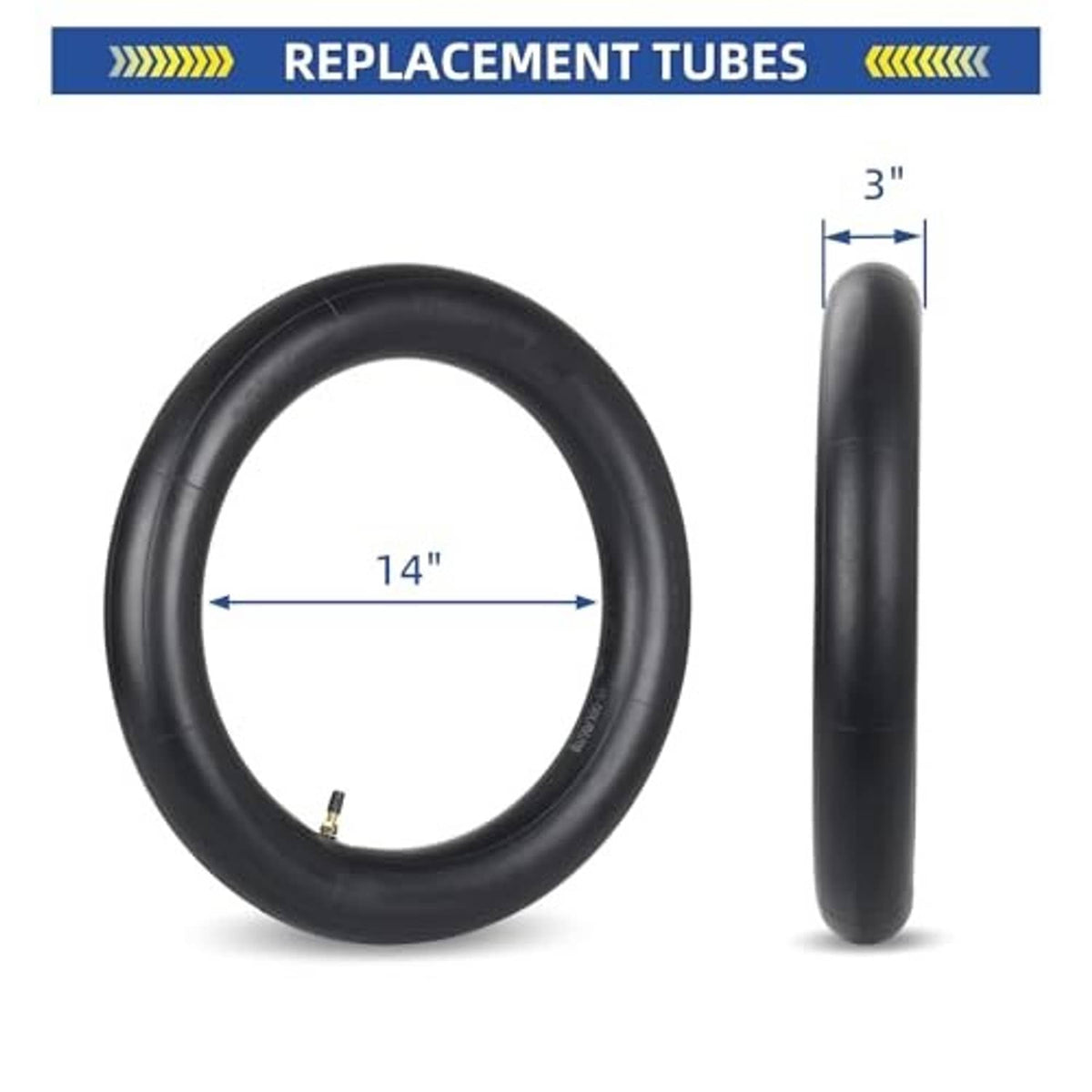 Black inner tube, 3.00-14 size, TR4 straight valve stem, 14 in