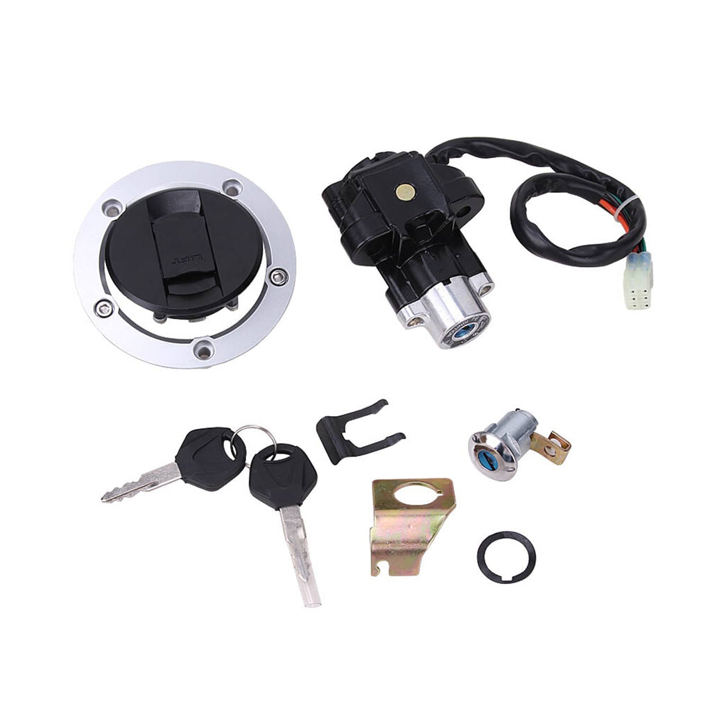 Fuel tank cap lock plate and ignition switch cylinder with two keys and mounting parts