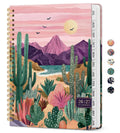 2026–2027 monthly planner with cactus desert landscape cover and gold spiral binding