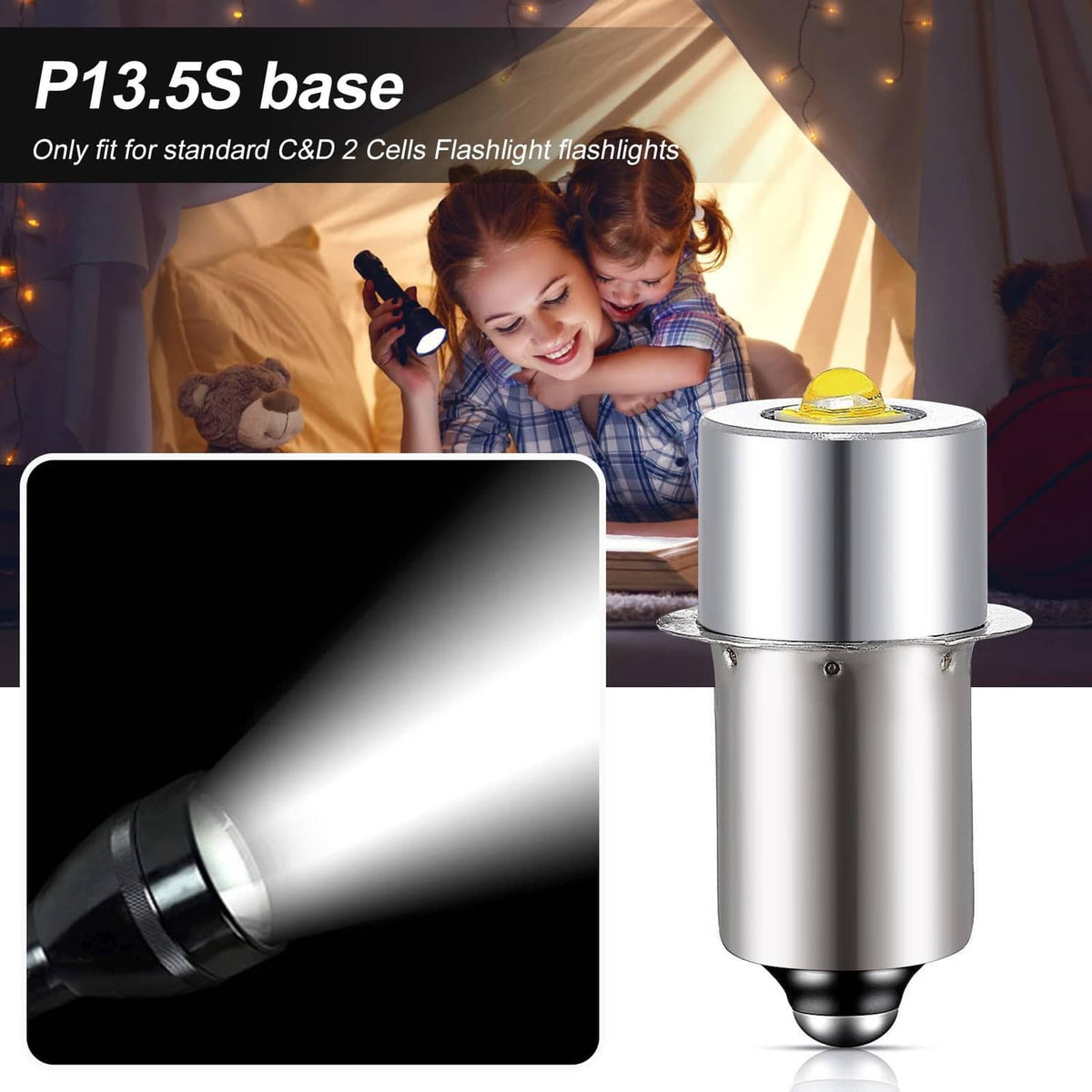 P13.5S base LED flashlight bulb, silver cylinder design