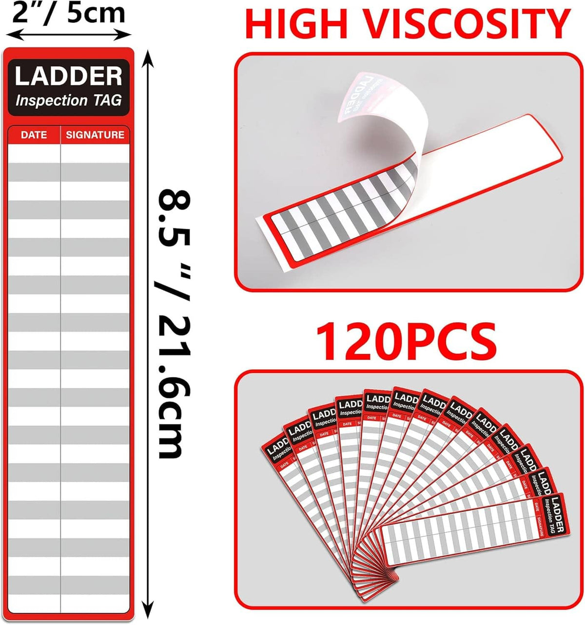 120pcs high-viscosity ladder inspection tags, red header and grey checklist with signature
