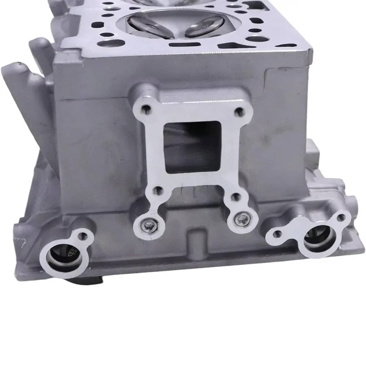 Cylinder head front section with opening and mounting ports, silver cast metal