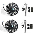 Black slim 12V electric radiator fan with circular grille and blue hub light