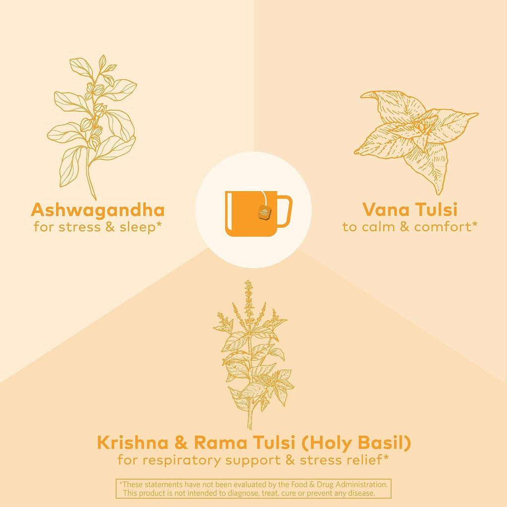 Tulsi Ashwagandha herb blend packaging design with Ashwagandha and holy basil icons.