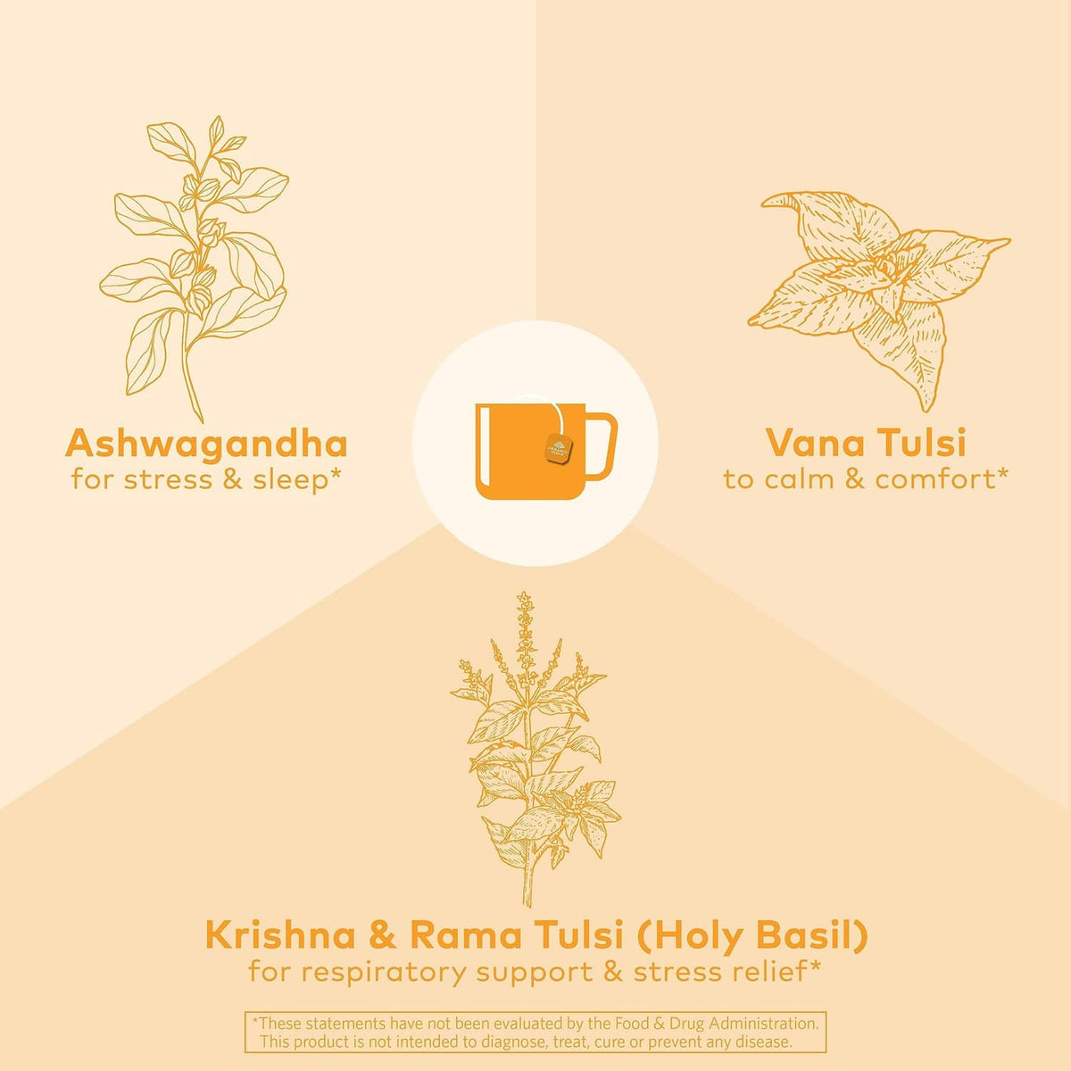 Tulsi Ashwagandha herb blend packaging design with Ashwagandha and holy basil icons.