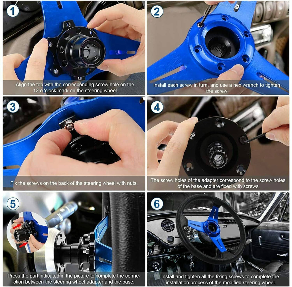 Install steps for steering wheel quick release hub adapter kit, aligning and tightening