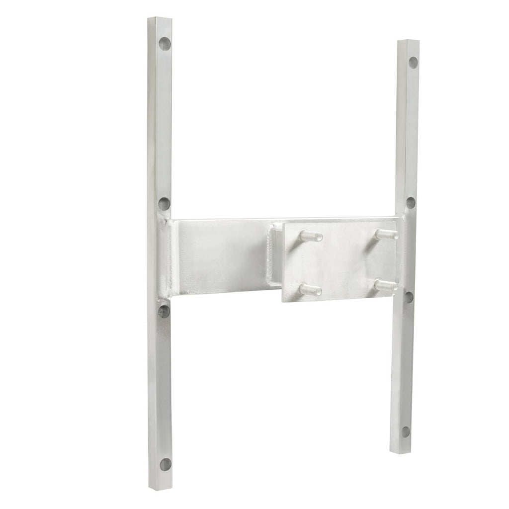 Aluminum H-mount spare tire carrier front bracket with bolt holes and mounting plate