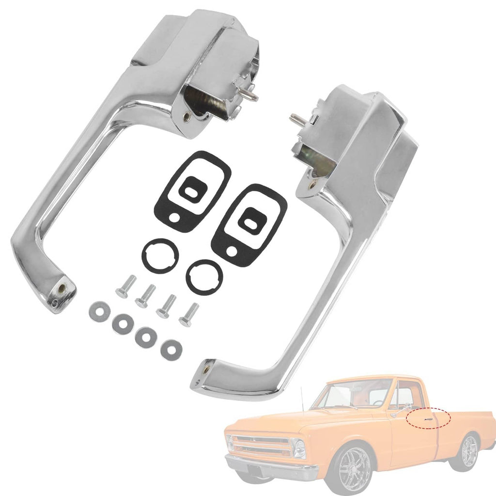 Chrome outside door handle pair with mounting hardware and pads