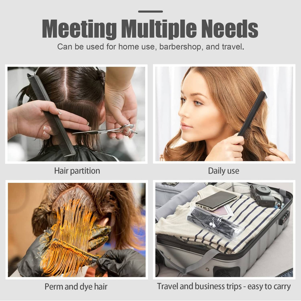 Black hair combs for partitioning and daily styling, travel-ready variety