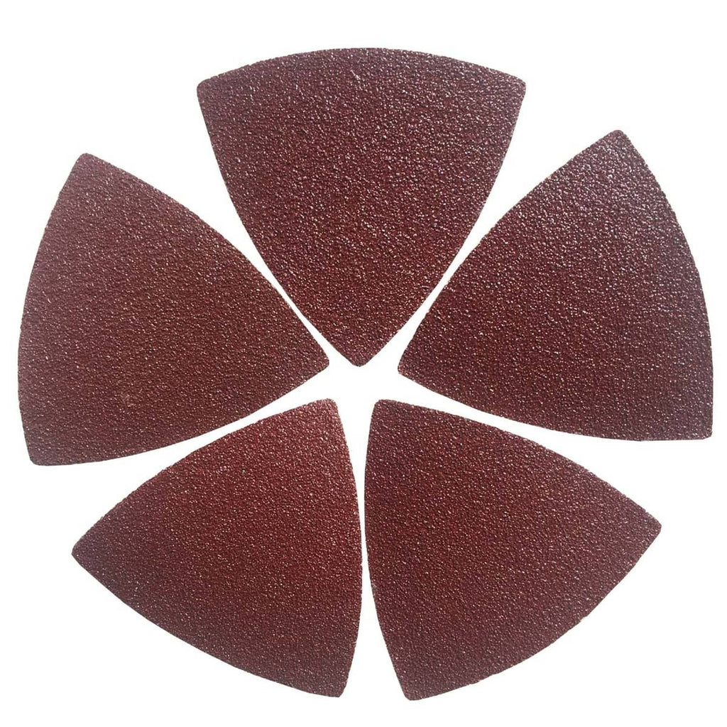 Reddish brown triangular sanding pads, abrasive discs for hook-and-loop sanding, set