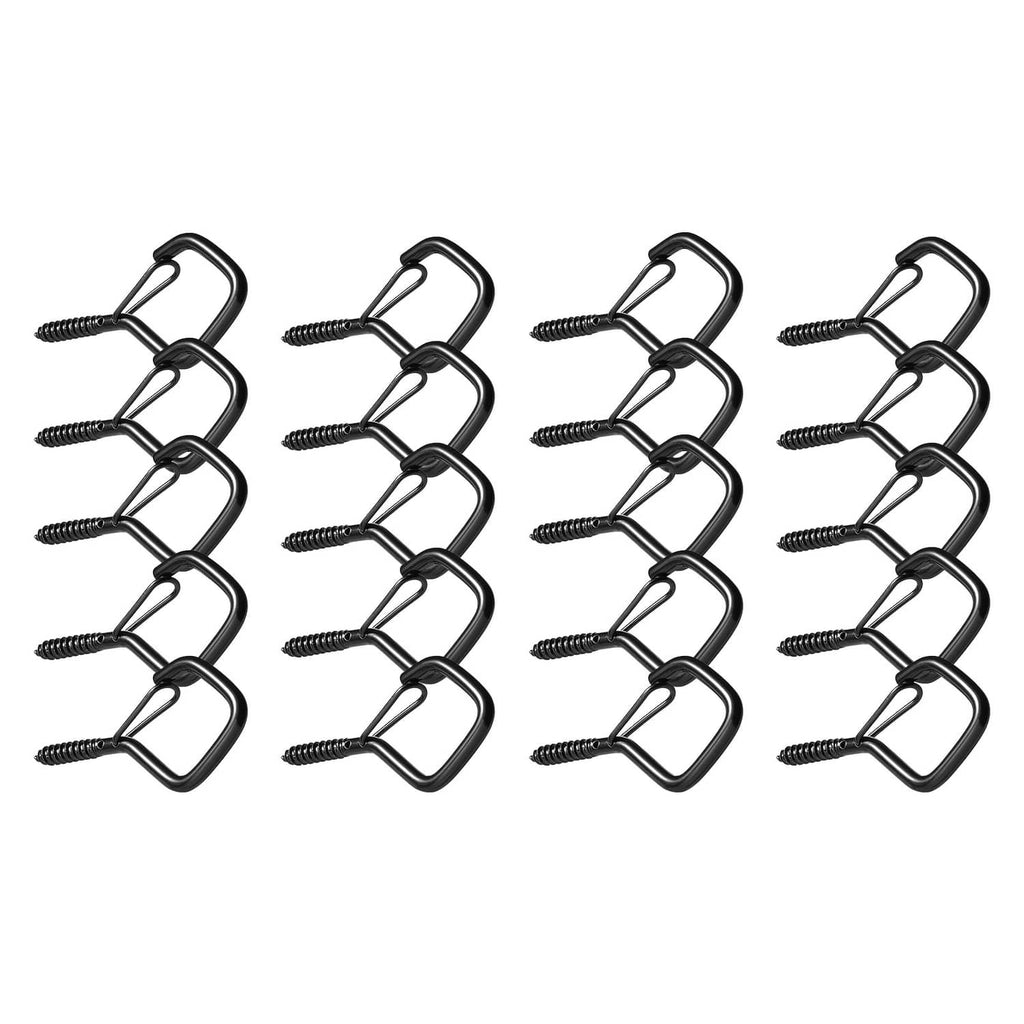 Row of black Q-shaped screw hooks with mounting screws included