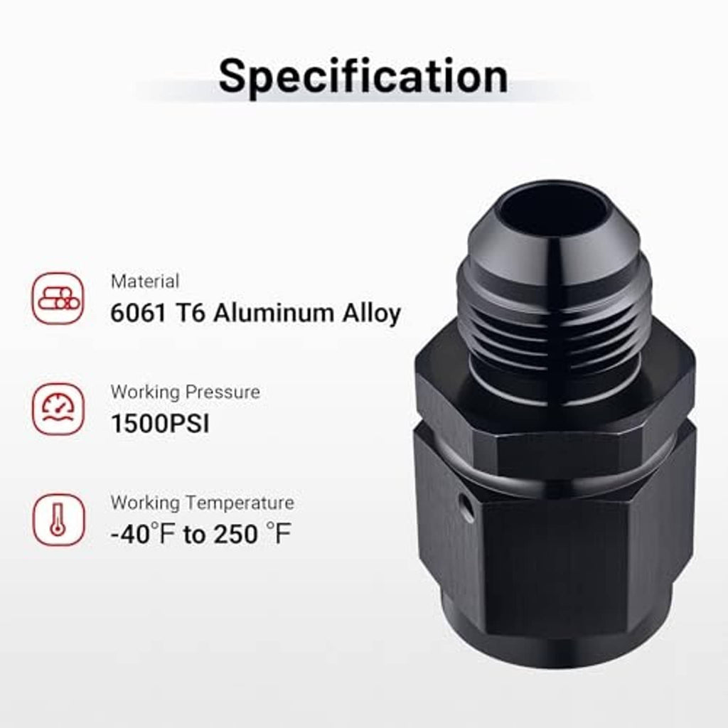 Black flare expander adapter fitting with hex body and threaded connector