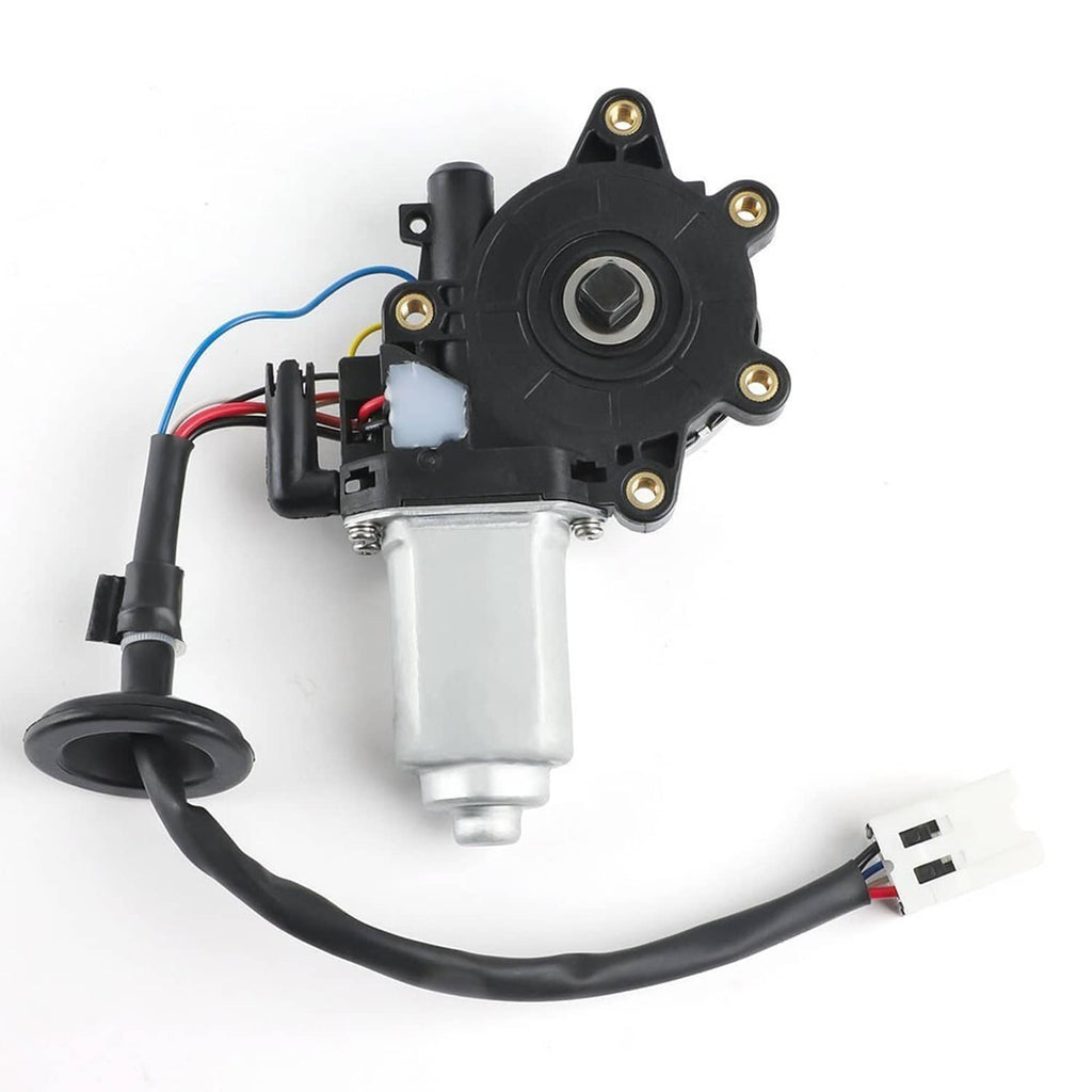 Front window lift motor with black gear housing, metal cylinder, and wiring harness
