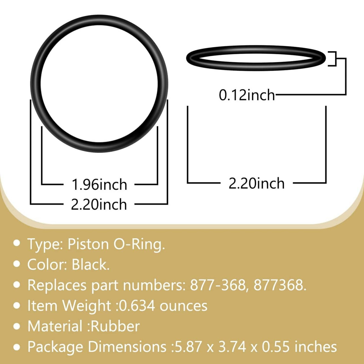 Black piston O-ring with size diagram and measurements