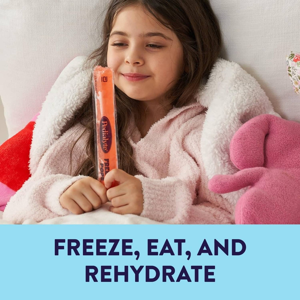 Child holding Pedialyte Freeze Pops electrolyte stick