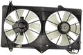 Engine cooling fan assembly with two white-blade fans in black shroud