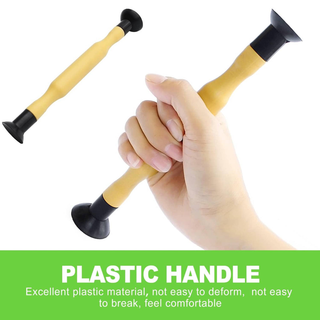 Valve lapping tool with tan handle and black rubber end heads, shown in hand
