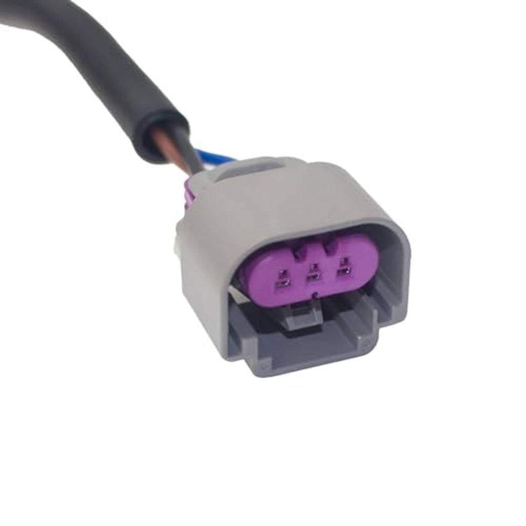 Gray connector plug with purple insert and wire leads for headlight wiring harness