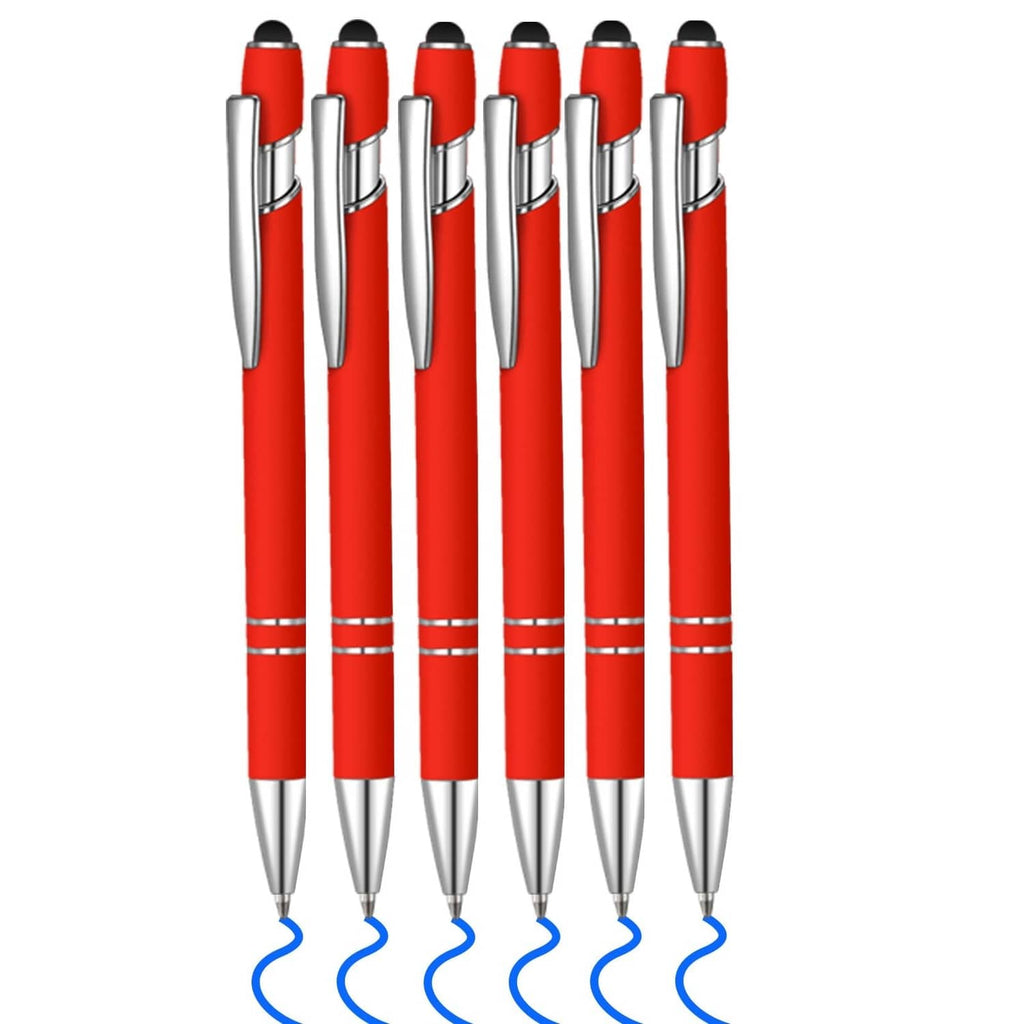 Pack of 6 red ballpoint pens with silver barrels and black caps