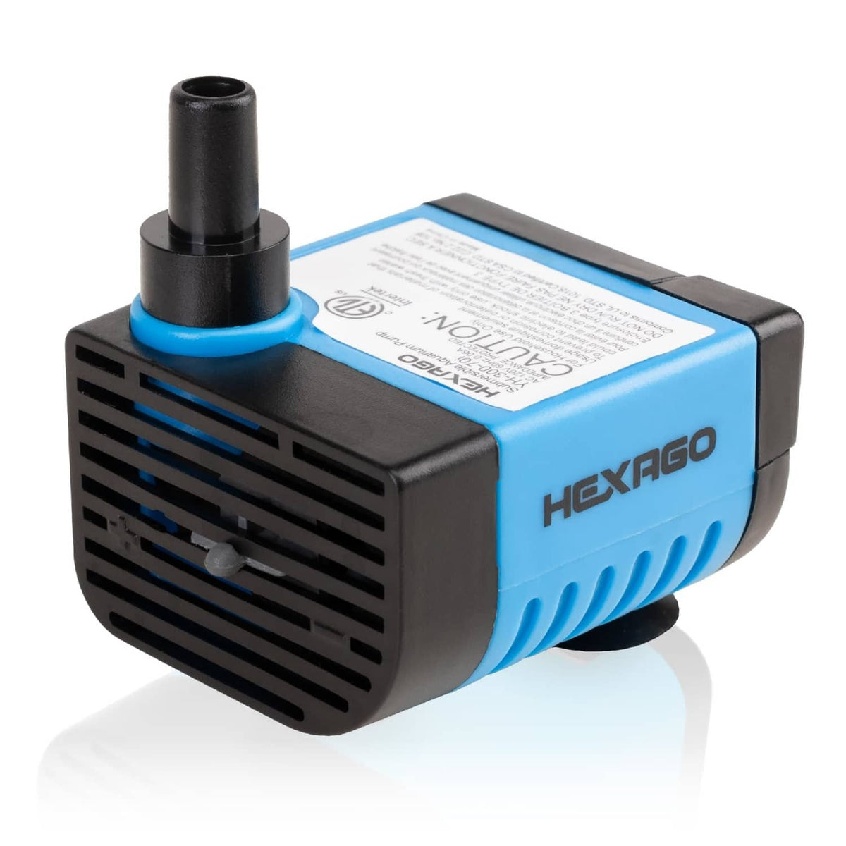 Blue and black mini submersible water pump with top outlet nozzle