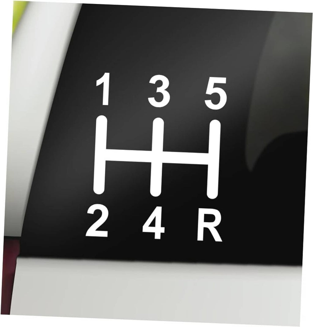 Car 5-speed manual shift decal, black with white 1-5 and H pattern with R