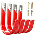 Red U-shaped garage wall hook set with silver mounting plates, 4-pack