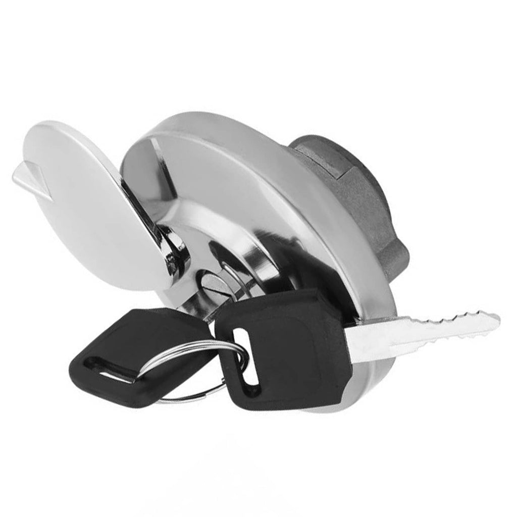 Fuel tank cap lock cover with chrome cap face and black key