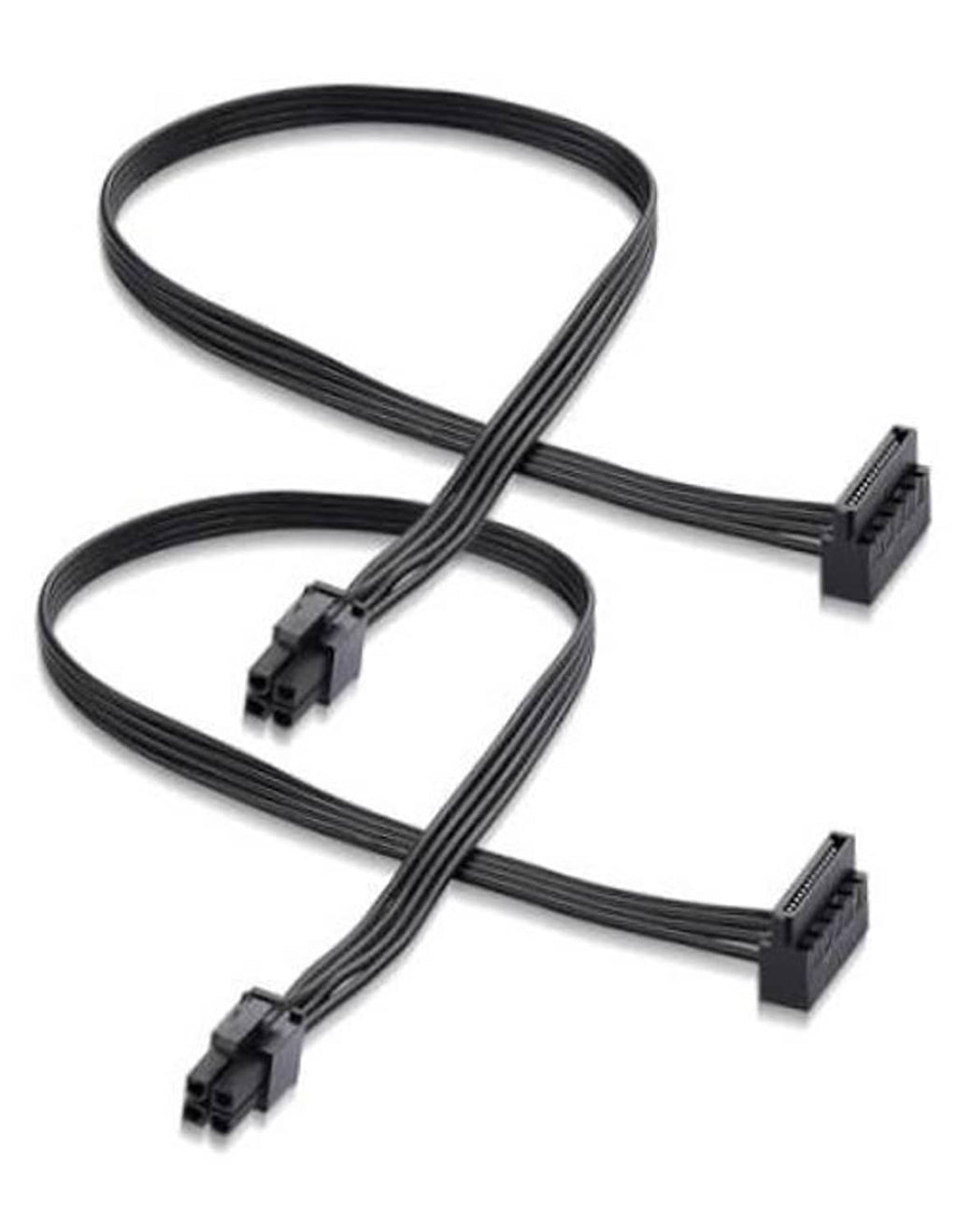 ATX 4-pin to SATA extension cable with two SATA-style connectors on black cord