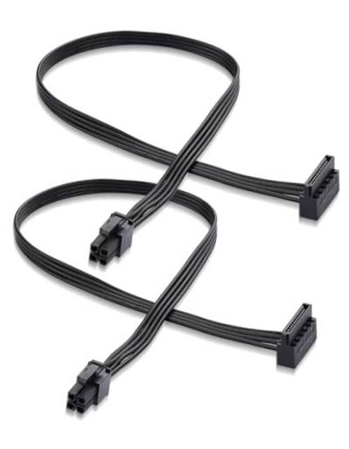 ATX 4-pin to SATA extension cable with two SATA-style connectors on black cord
