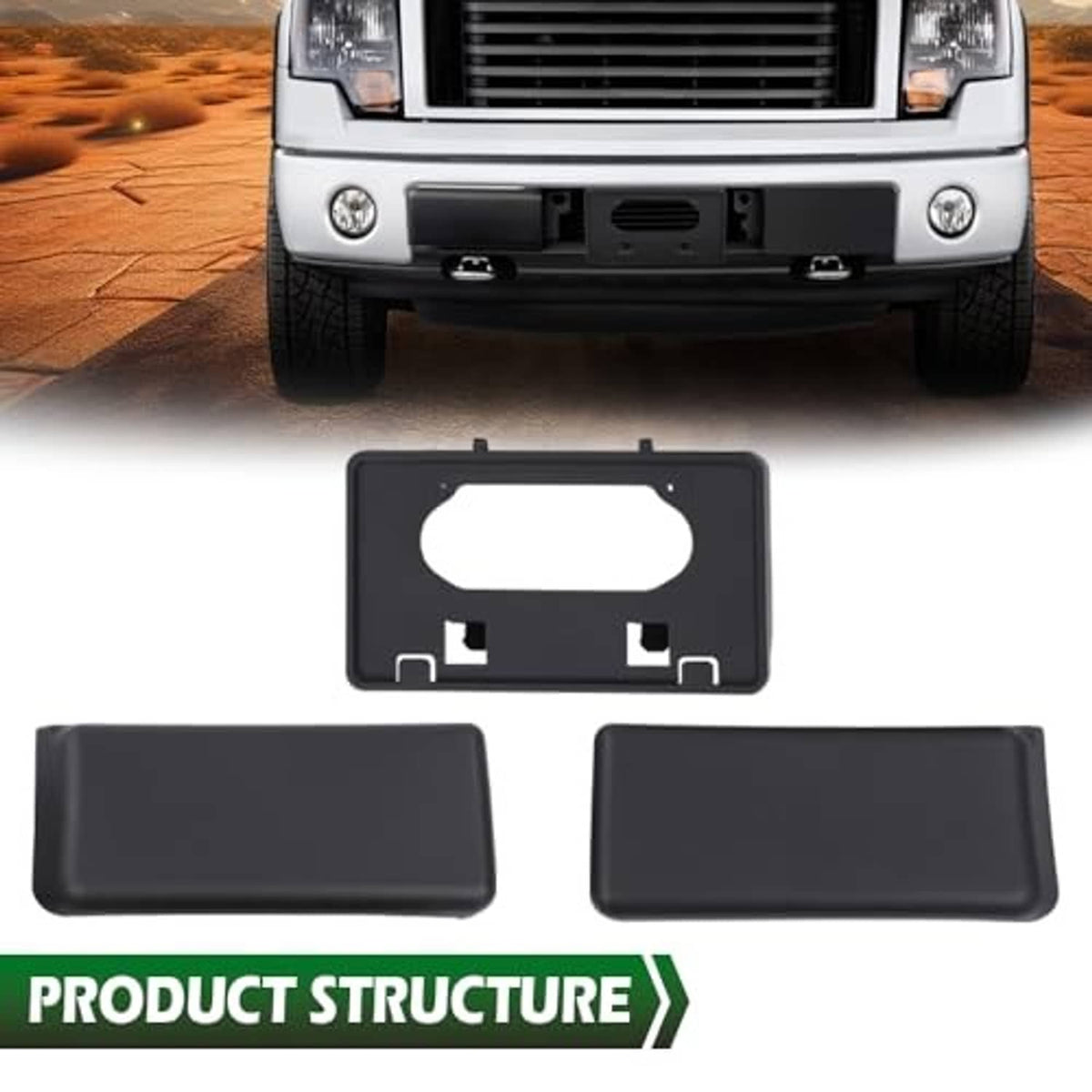License plate bracket and front bumper guard pads, black plastic components
