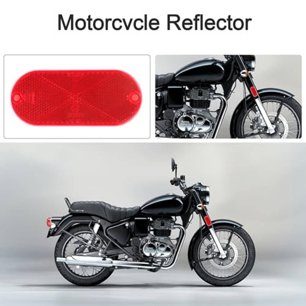Red oval motorcycle reflector with textured face and two mounting holes