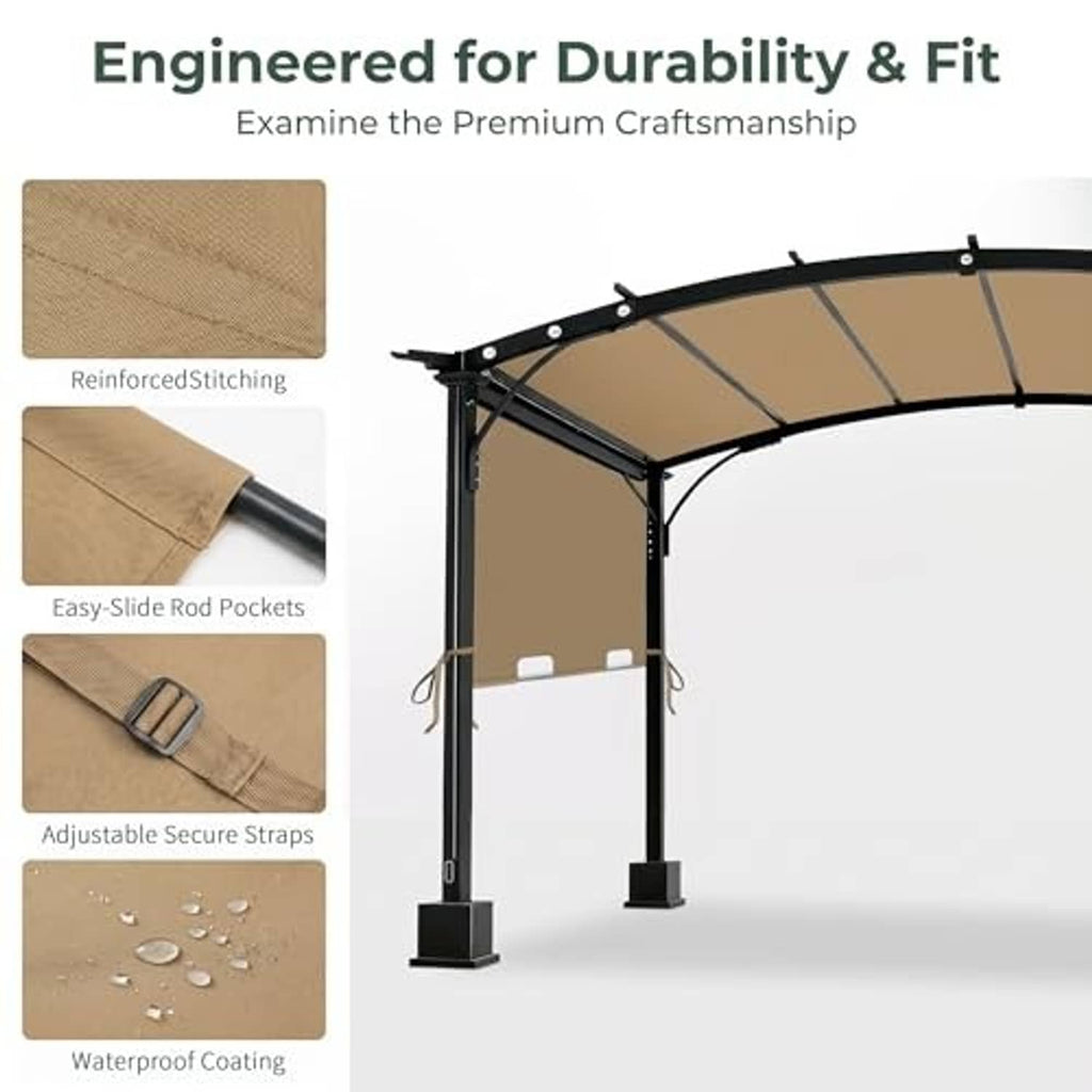 Beige pergola replacement cover with reinforced stitching and rod pocket support