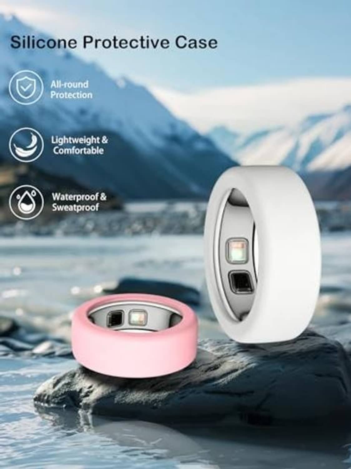 Pink and white silicone protective cases with smart ring inserts