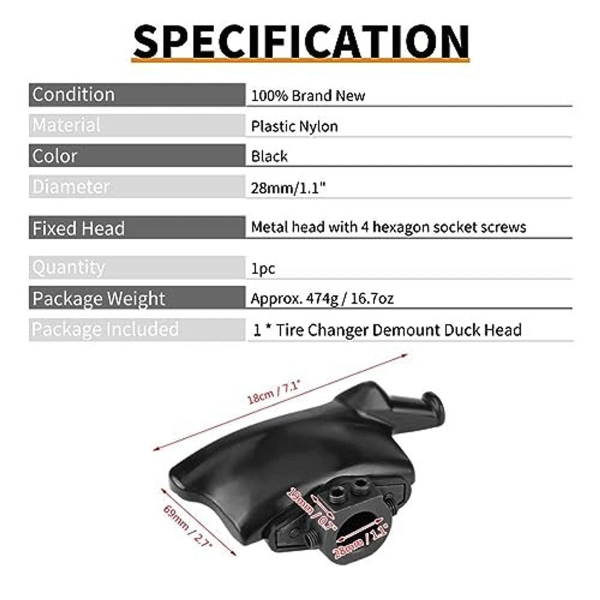 Black tire changer demount duck head with handle and metal fixed head