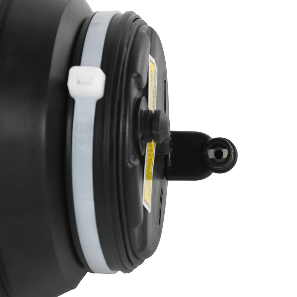 Black air spring bag side view with white seal ring and valve stem