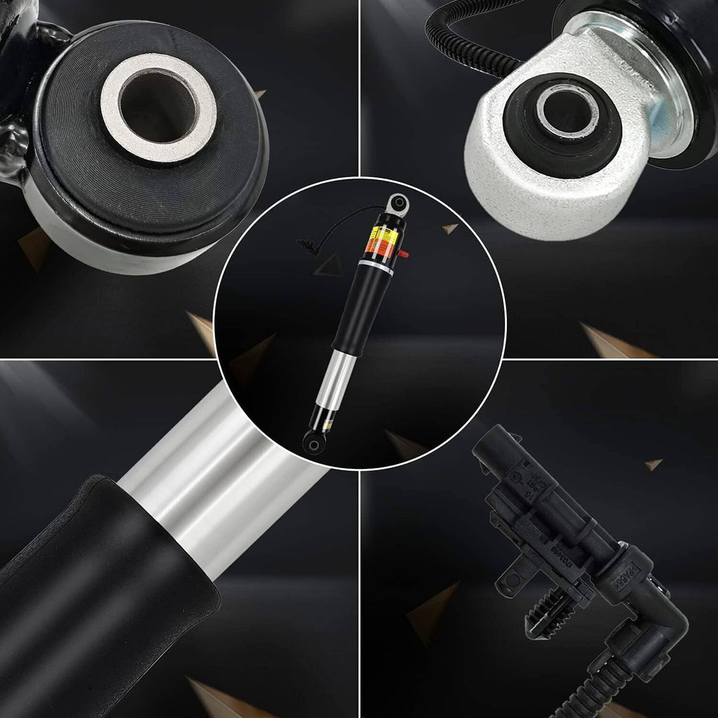 Rear air shock absorber bushing and silver piston rod end with black mounting eye