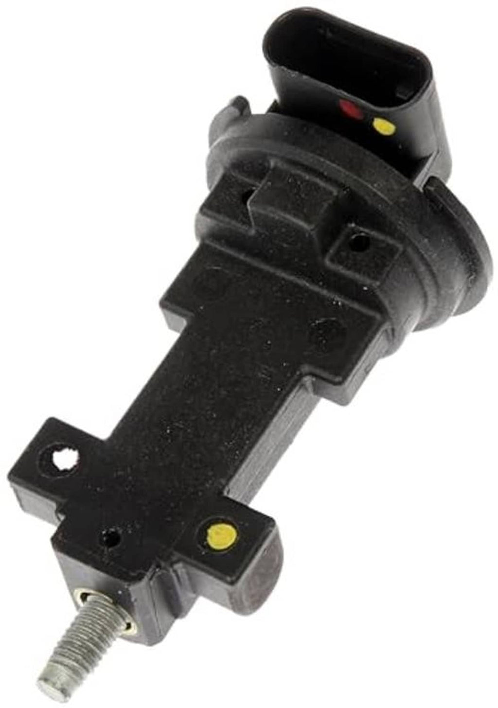 Engine camshaft position sensor with black plug, yellow dots, and mounting bolt