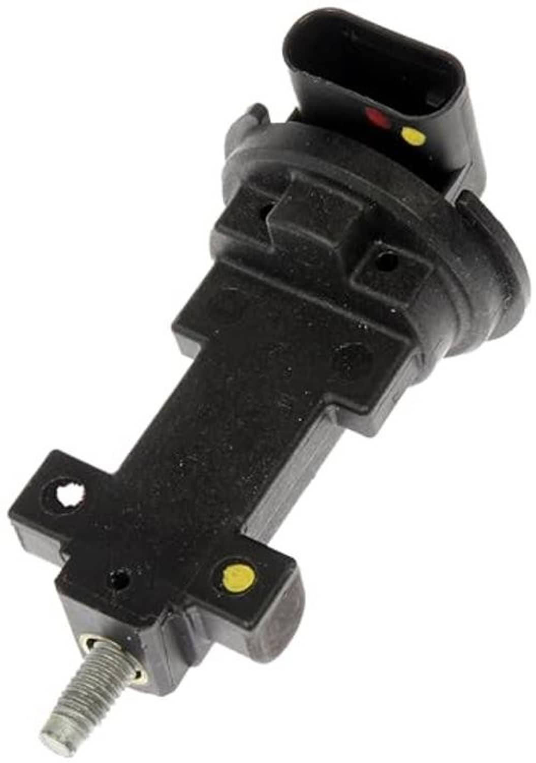 Engine camshaft position sensor with black plug, yellow dots, and mounting bolt
