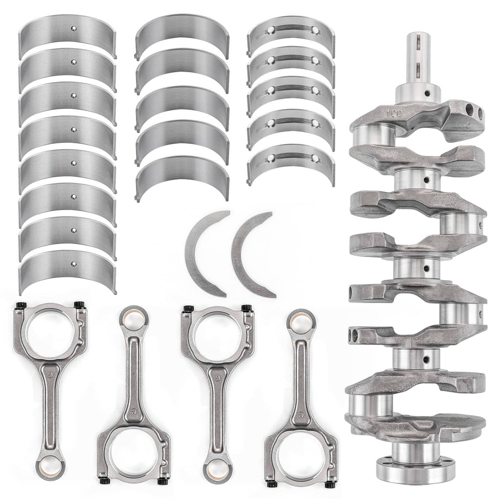 Crankshaft bearing shells and connecting rod bearing components, metal kit parts