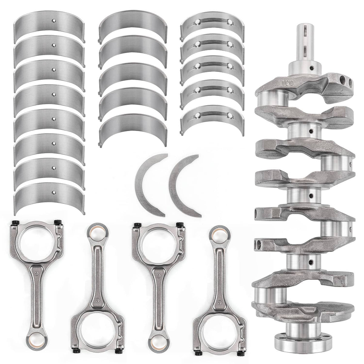 Crankshaft bearing shells and connecting rod bearing components, metal kit parts